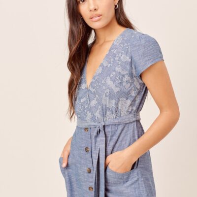 Janie Denim-Blue Embroidered Midi Dress