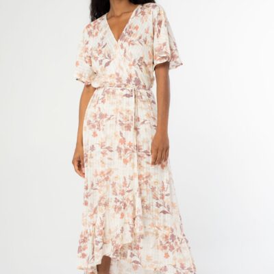 Floral Flutter Sleeve Wrap Dress