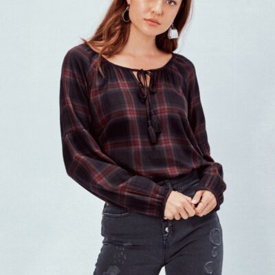 Jennifer Plaid Peasant Top